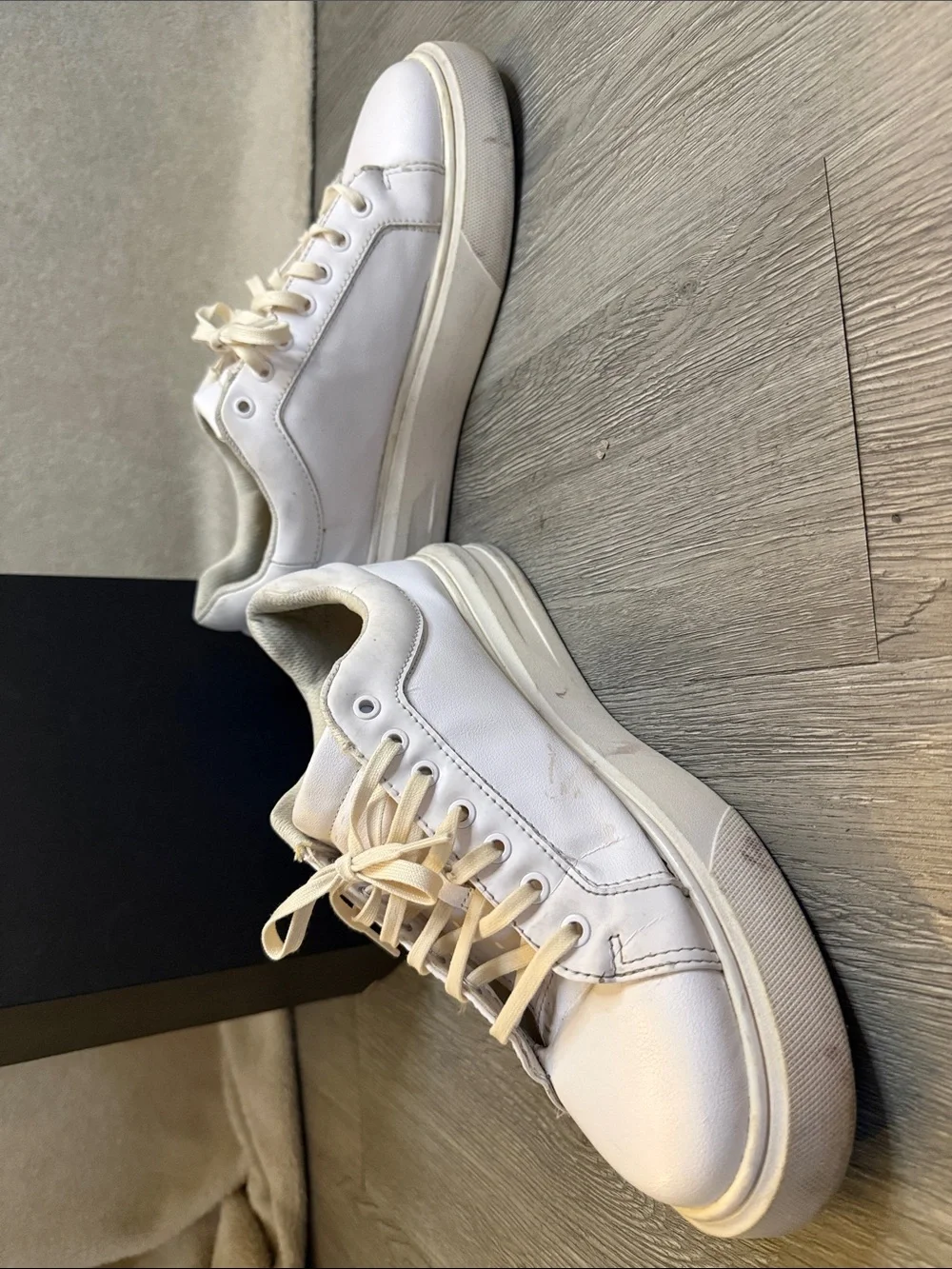 Zara Men White Leather Low-Top Sneakers - Size 41